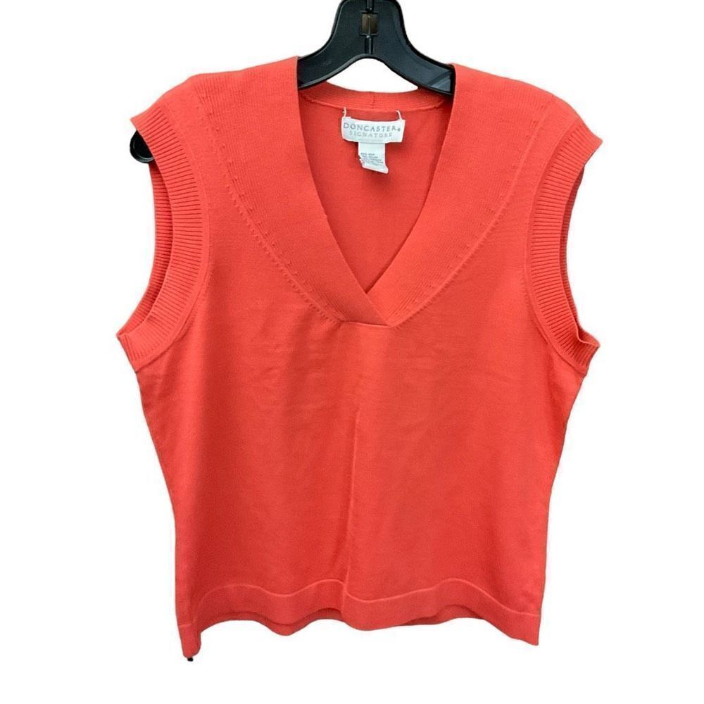 Doncaster Knit Tank Top Silk Blend V-neck Orange Red Coral Sleeveless Large
